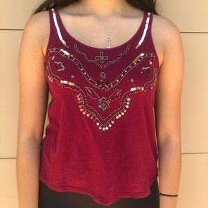 Express Maroon Sequin Tank Top Sz M